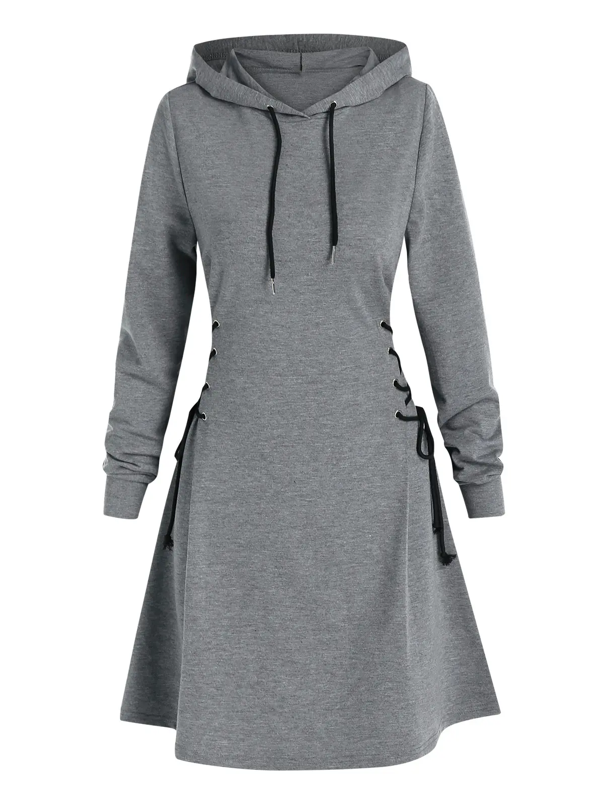 Dressfo 2024 Womens Hoodie Sweatshirts Dresses Plain Lace Up Drawstring Hooded Dress платье толстовка