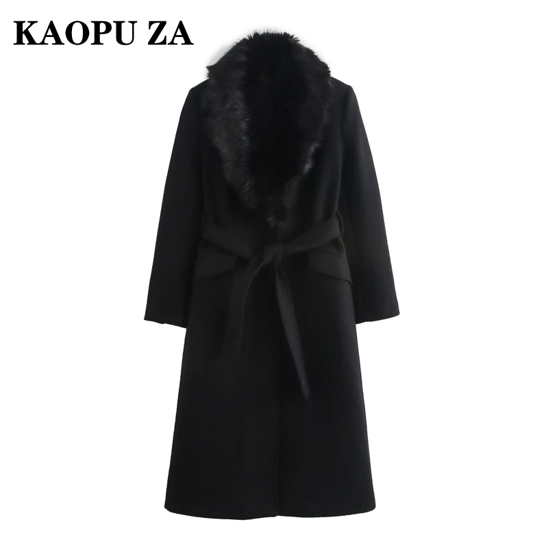 KAOPU ZA 2024 Winter Female Commuting Long Sleeve Tweed Overcoat Jacket Party Autumn Woman Faux collar Outerwear Keep warm Top