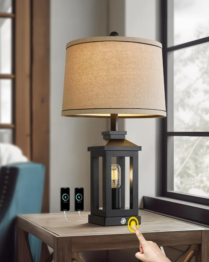 

23.75" Retro Farmhouse Black Table Lamp for Living Room Bedroom Nightstand Single Pack Touch Control Bedside Nightlight