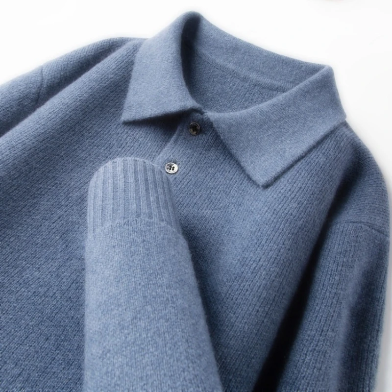 

9.6% Cashmere 90.4% Wool Polo Collar Pullover | Four-Needle Thickened Craft, High-end Luxury Men's Sweater