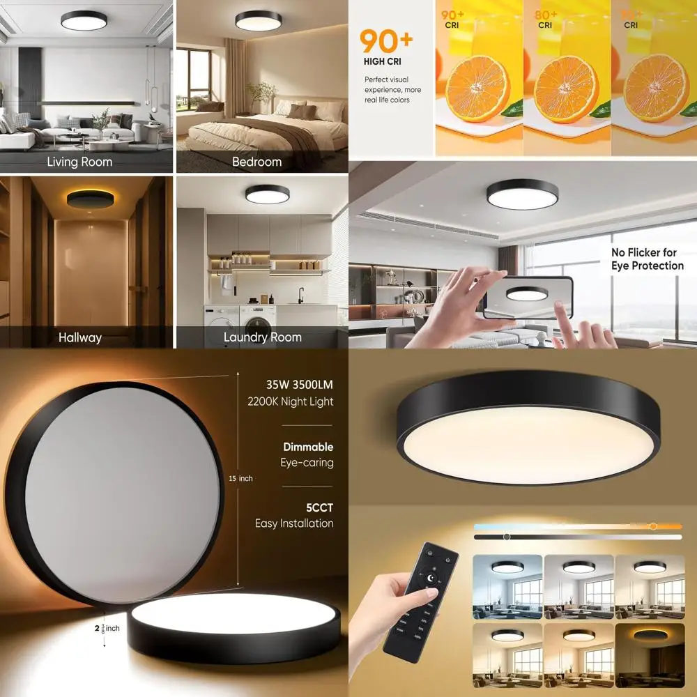 

15-светодиодный потолочный светильник с регулируемой яркостью, пультом дистанционного управления и ночником, 35 Вт, 3500 лм, регулируемая цветовая температура 2700K-6500K для дома