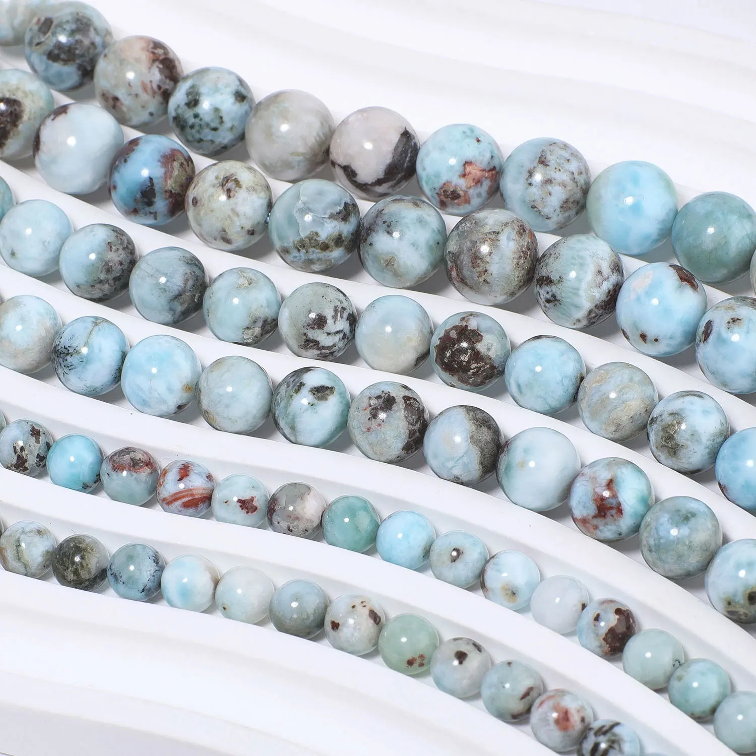Image of 6/8/10 mm natürliche Larimar-Perlen, runde Form, Steinperlen für die Schmuckherstellung, handgefertigt, DIY-Halskette, Armband, Anhänger, 7,5 Zoll