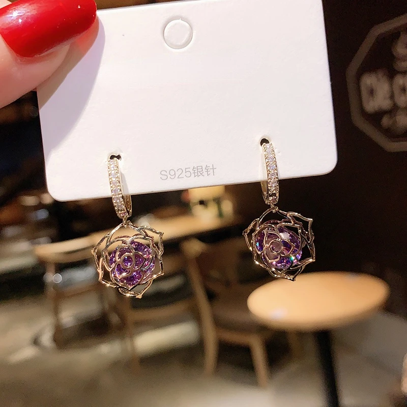 Rose Zircon Earring Buckle South Korean High Sense of Temperament Set Earrings Female New Earring Products