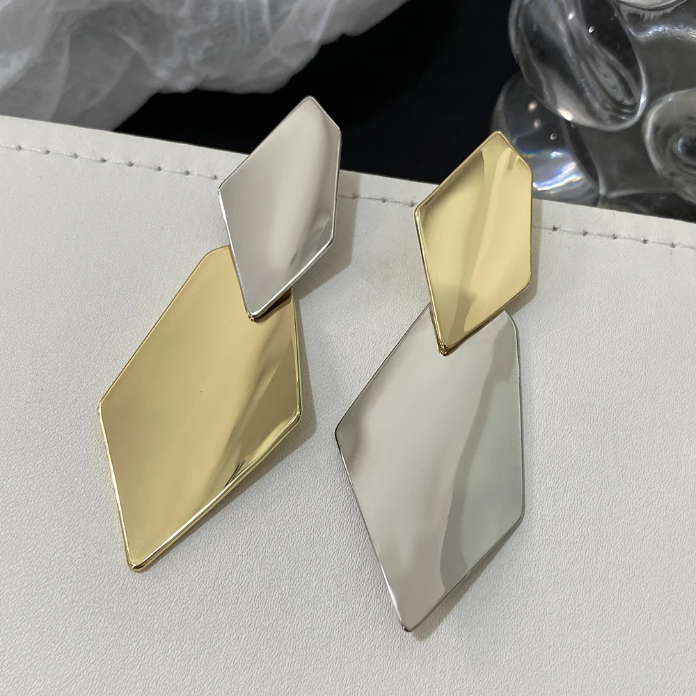 Flashbuy Two Color Irregular Glossy Geometric Metals Drop Earrings for Women New design Gold Silver Color Earring Jewelry Gift