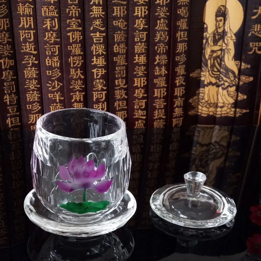 

Lotus-Design Offering Bowl Buddhist Offering Glass Cup Temple Supply Decorative Glass Water Cup Buddhist Temple Supply