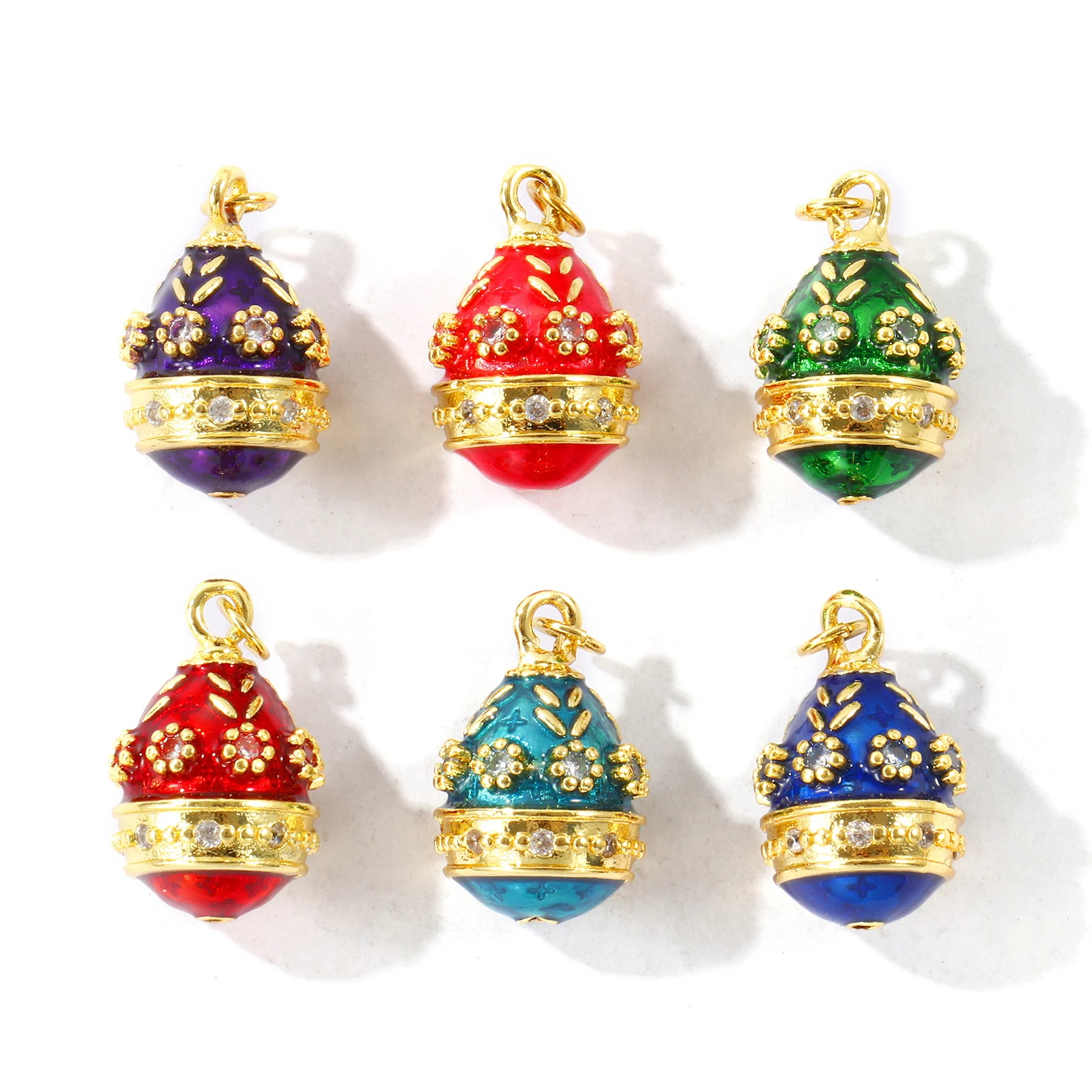 1pc Vintage Easter Egg 18K Gold Plated 3D Charms Multicolor Enamel Clear Cubic Zirconia Pendant For Women DIY Necklace Jewelry