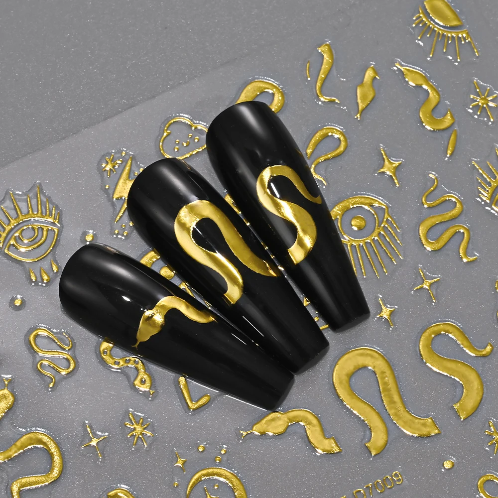 1개 3D 골드 프렌치 스타일 꽃 네일 스티커 고급 데이지 꽃잎 네일 데칼 DIY 8x10cm 레트로 꽃잎 뒷면 접착 네일 슬라이더