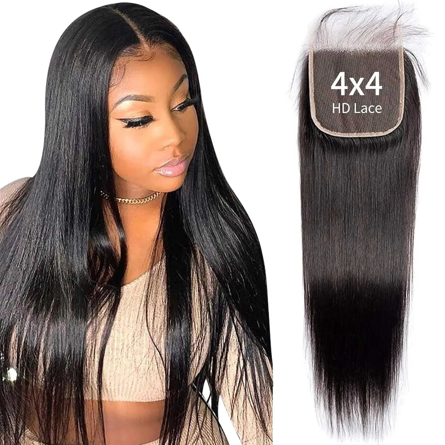 

Прямые волосы 4x4 Lace Closure из натуральных человеческих волос, 13x4 Lace Frontal, от уха до уха, натуральный черный цвет