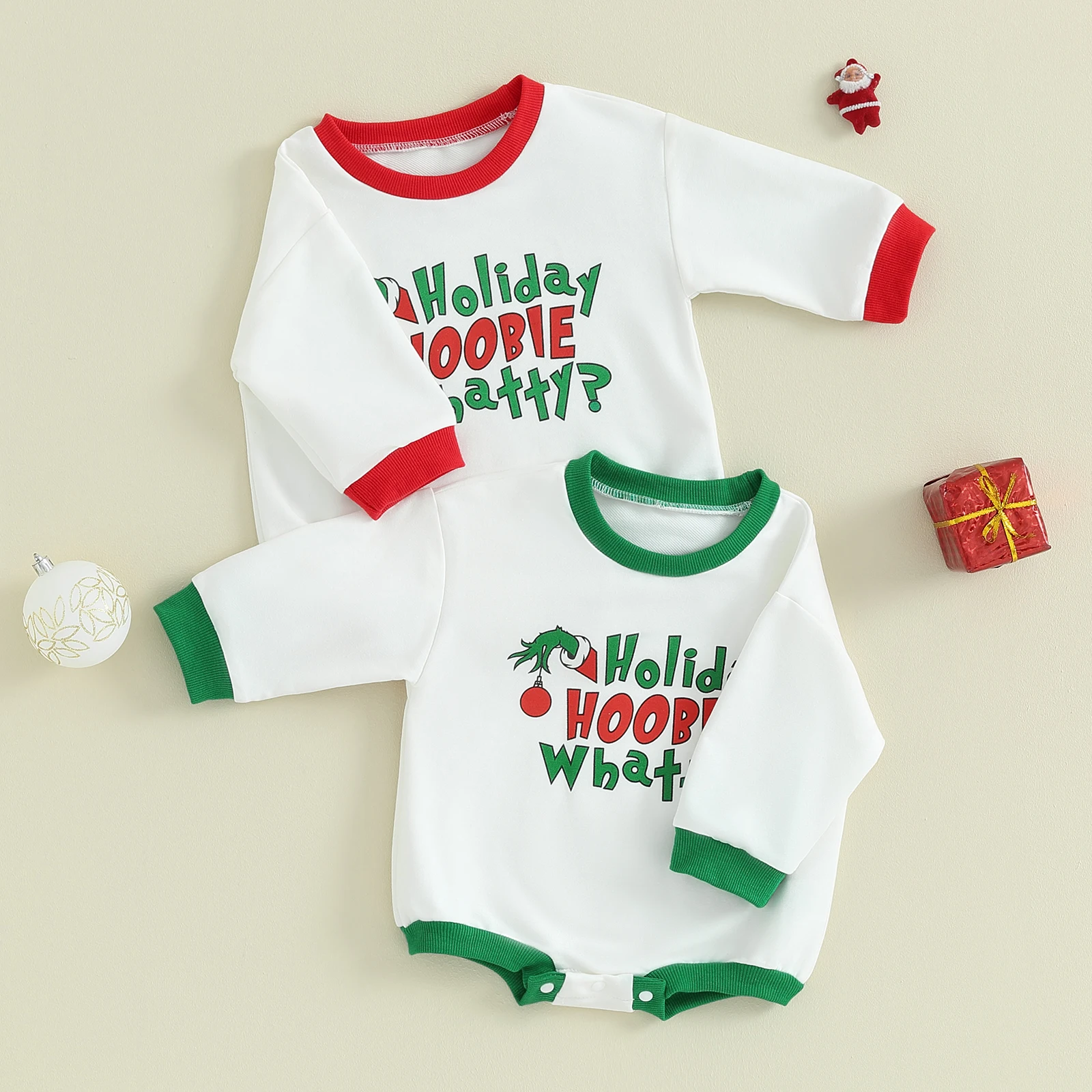 

BeQeuewll Baby Christmas Romper Long Sleeve Crew Neck Contrast Color Letters Elf Hand Print Fall Bodysuit Clothes for Girls Boys