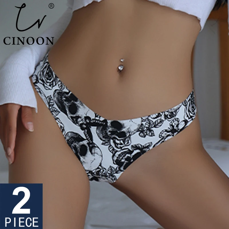 CINOON 2Pcs/Lot Sexy No Trace Women Panties Low-waist Printing Underwear G String Lingerie Temptation Thong Breathable Intimates