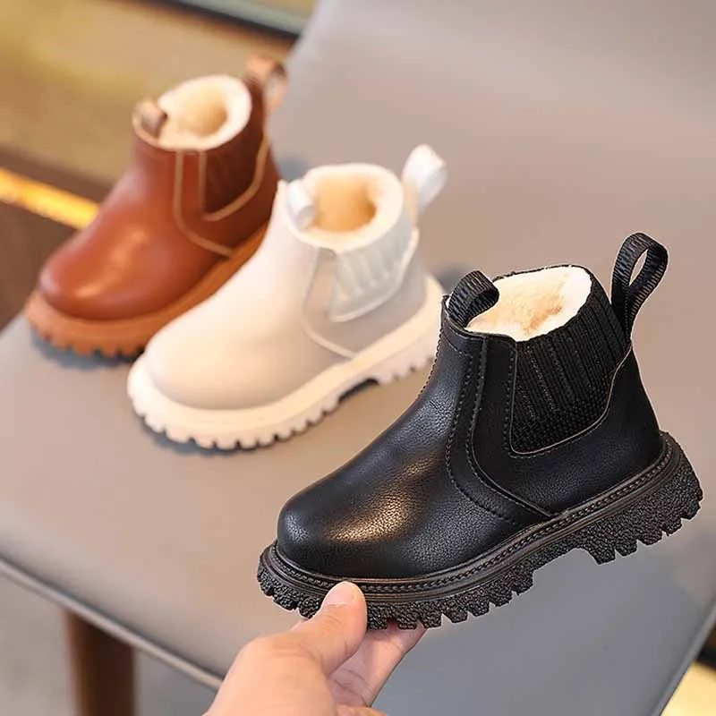 Children Warm Boots Winter New Boys Plus Thicken Velvet Cotton Shoes Girls Waterproof Short Boots with Zip Baby Cotton Boots