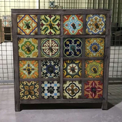 

American Retro Shoe Cabinet Painted Two-Door Storage Sideboard Pastoral Mediterranean Lobby Entrance Cabinet