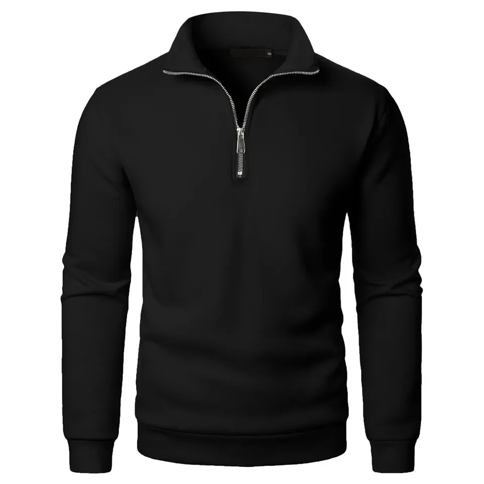 Autumn Men's Quarter Zip Up Sweatshirts Lightweight Casual Hoodie Long Sleeve Lapel Pullovers Streetwear Solid Male Sweatshirt
