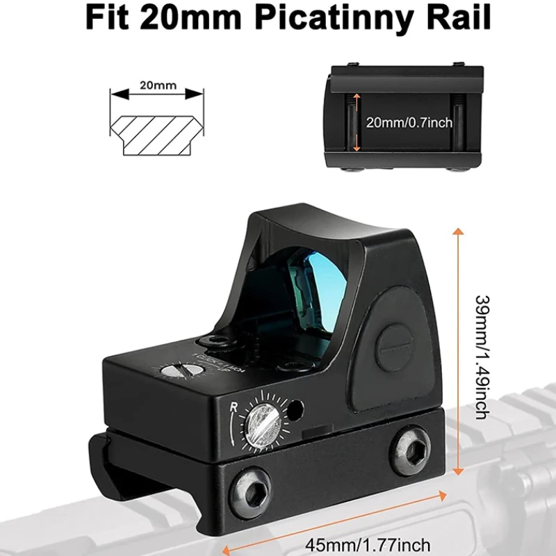 

Tactical RMR Red Dot Sight Optic Reflex Metal Compact Rifle Scope Precision Aim Red Dot Scope 20mm Rail for Glock Taurus G17/19