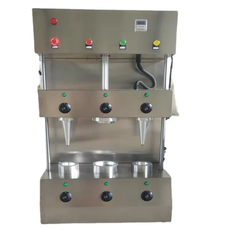 

snack bar pizza cone machine manufacturer Four-head cone machine with display cabinet to form sweet bucket pizza machine