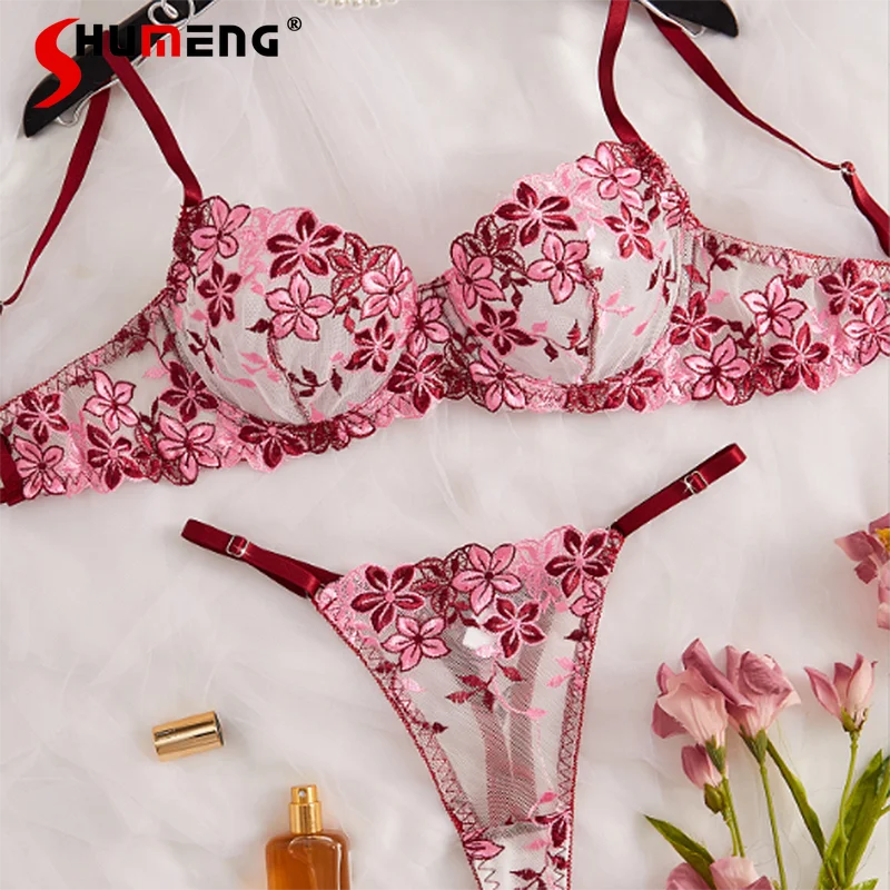

Embroidered Floral Sexy Lingerie Bra Set with Underwire Women Push Up Ultra Underwear Female Pure Desire Bra Intimates