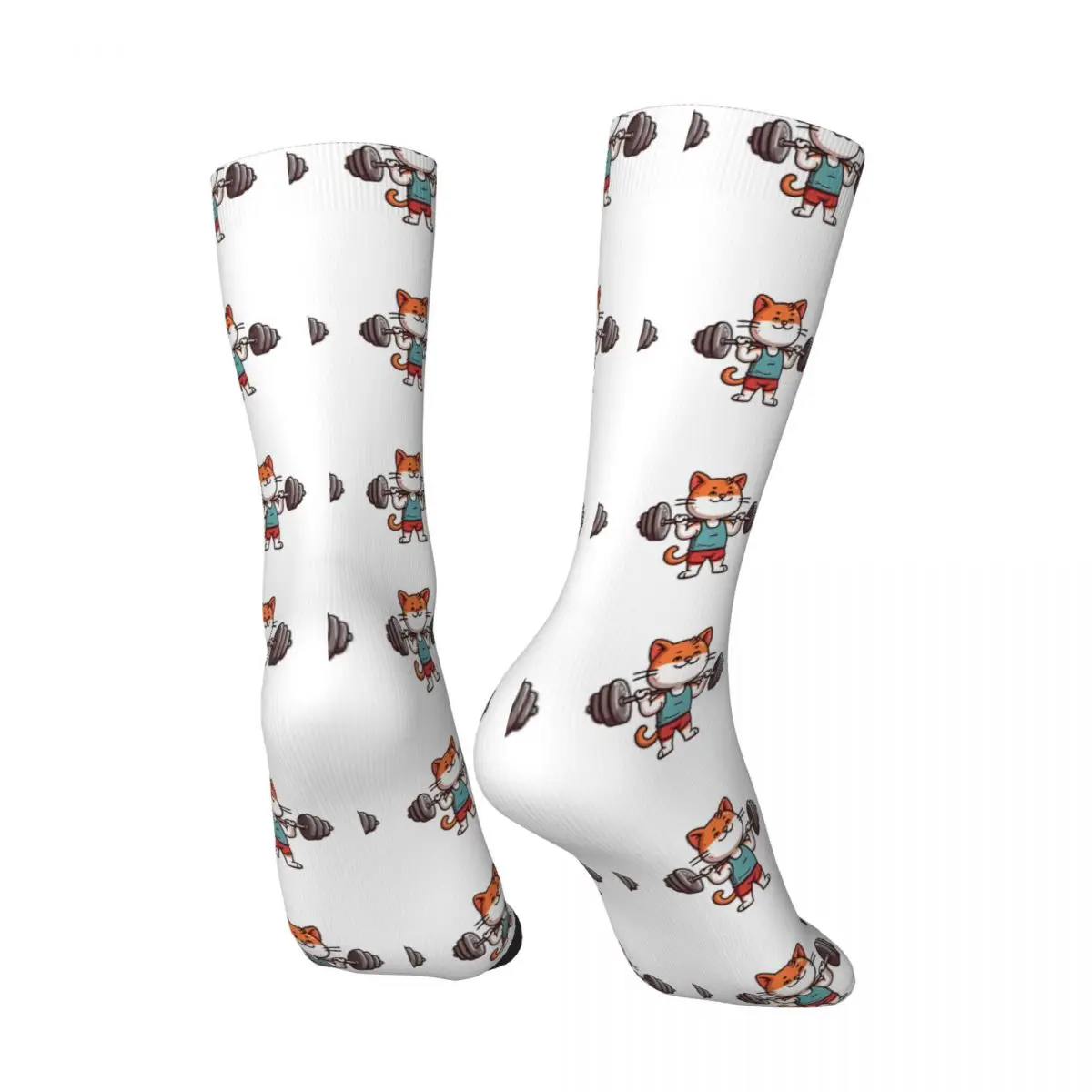 Men's compression Socks Cute Cat Lifting Weight Cat Weightlifting Vintage Harajuku Lifting Cat Hip Hop Casual Crew Crazy Sock