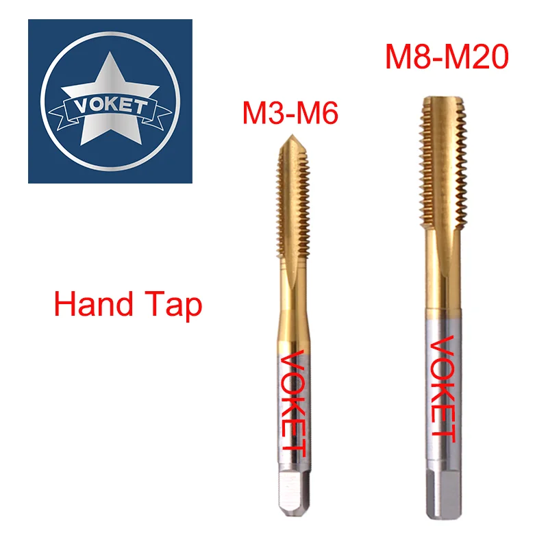 VOKET HSS Spiral Fluted Tap Spiral Pointed Tap Hand Tap M2 M2.5 M3 M3.5 M4 M5 M6 M8 M10 M12 M14 M16 M18 M20 Screw Thread Taps