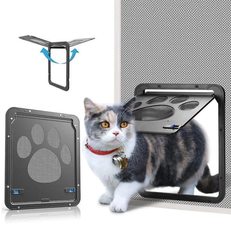 Large Dog Cat Screen Door Lockable Self-Closing Function Sturdy Pet Door Easy Safe Freely Enter House from Outdoor Garden Window