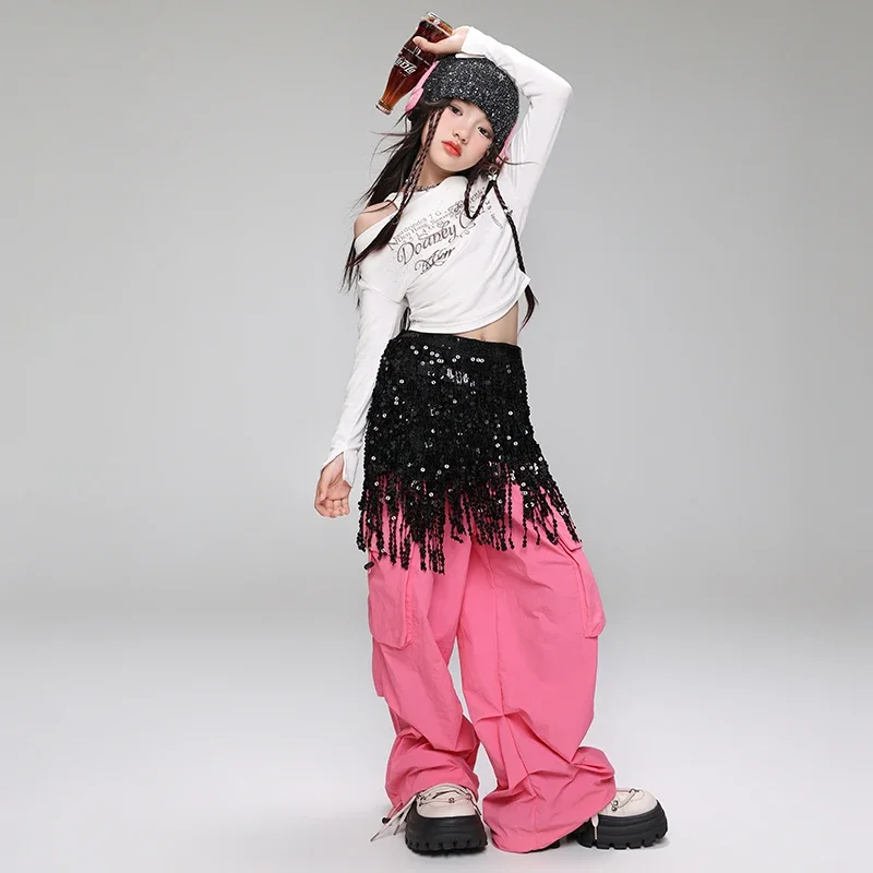 Hip Hop Mädchen K-pop Outfits Crop Top Pailletten Street Dance Cargo Hosen Kinder Streetwear Kinder Jazz Mädchen Gruppe Bühne kleidung Sets