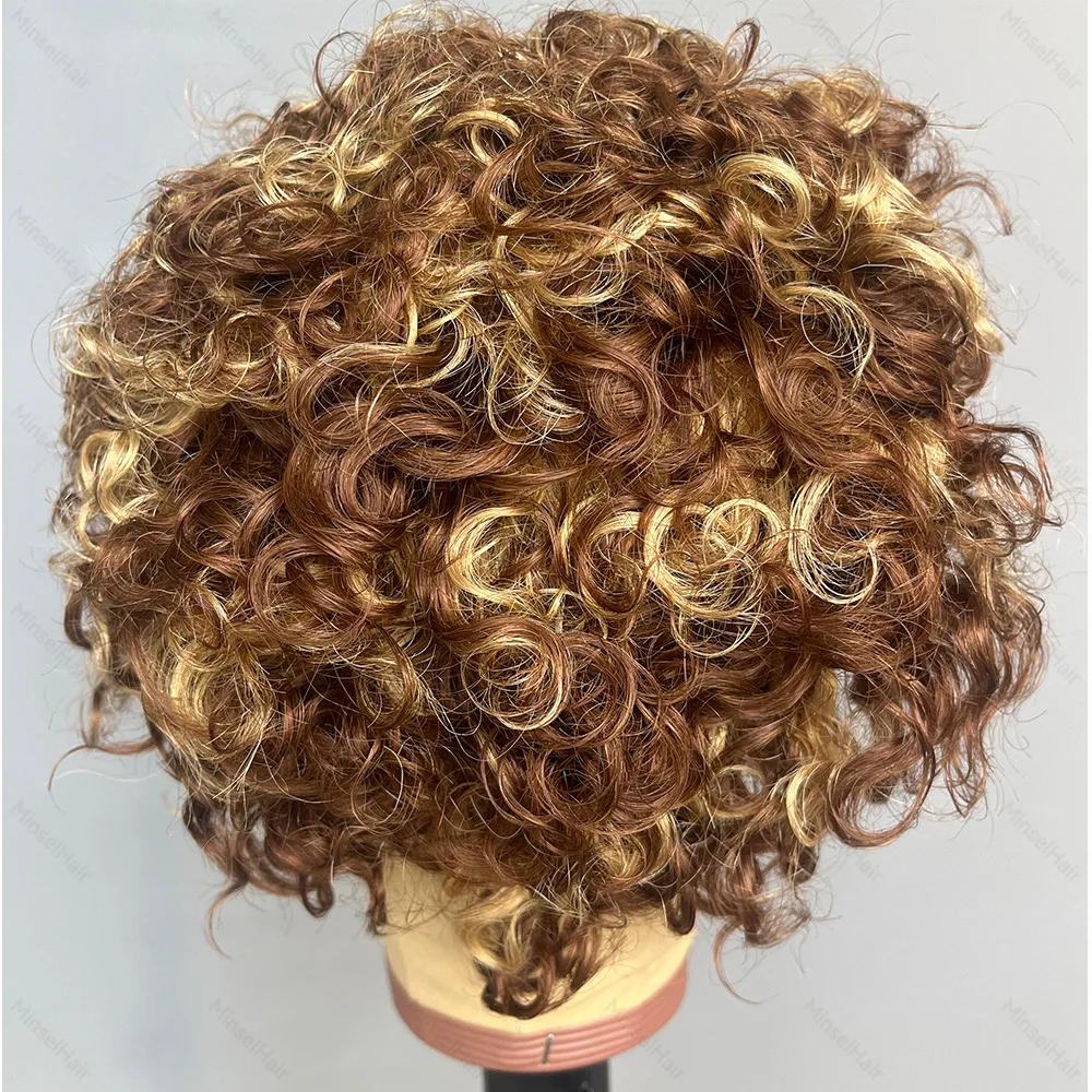 Pixes peruca curta encaracolada cabelo humano real renda frontal 13x1 hd renda P4-27 linha fina natural orelha a orelha