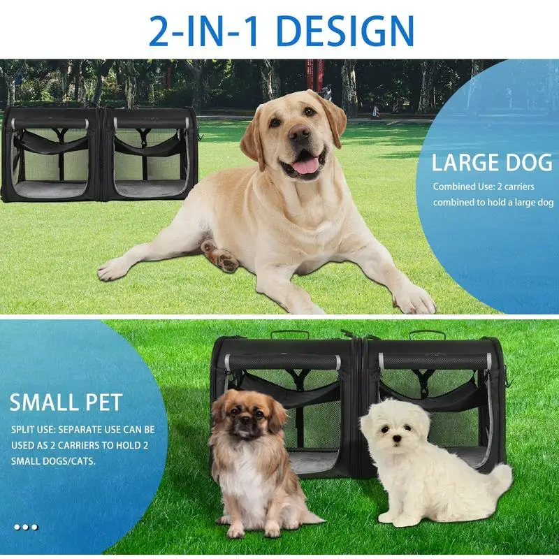 Portable 2-in-1 Pet Carrier for Medium Dogs Large Cat Carrier for 2 Cats Travel Double Dog Crate Set with Portable