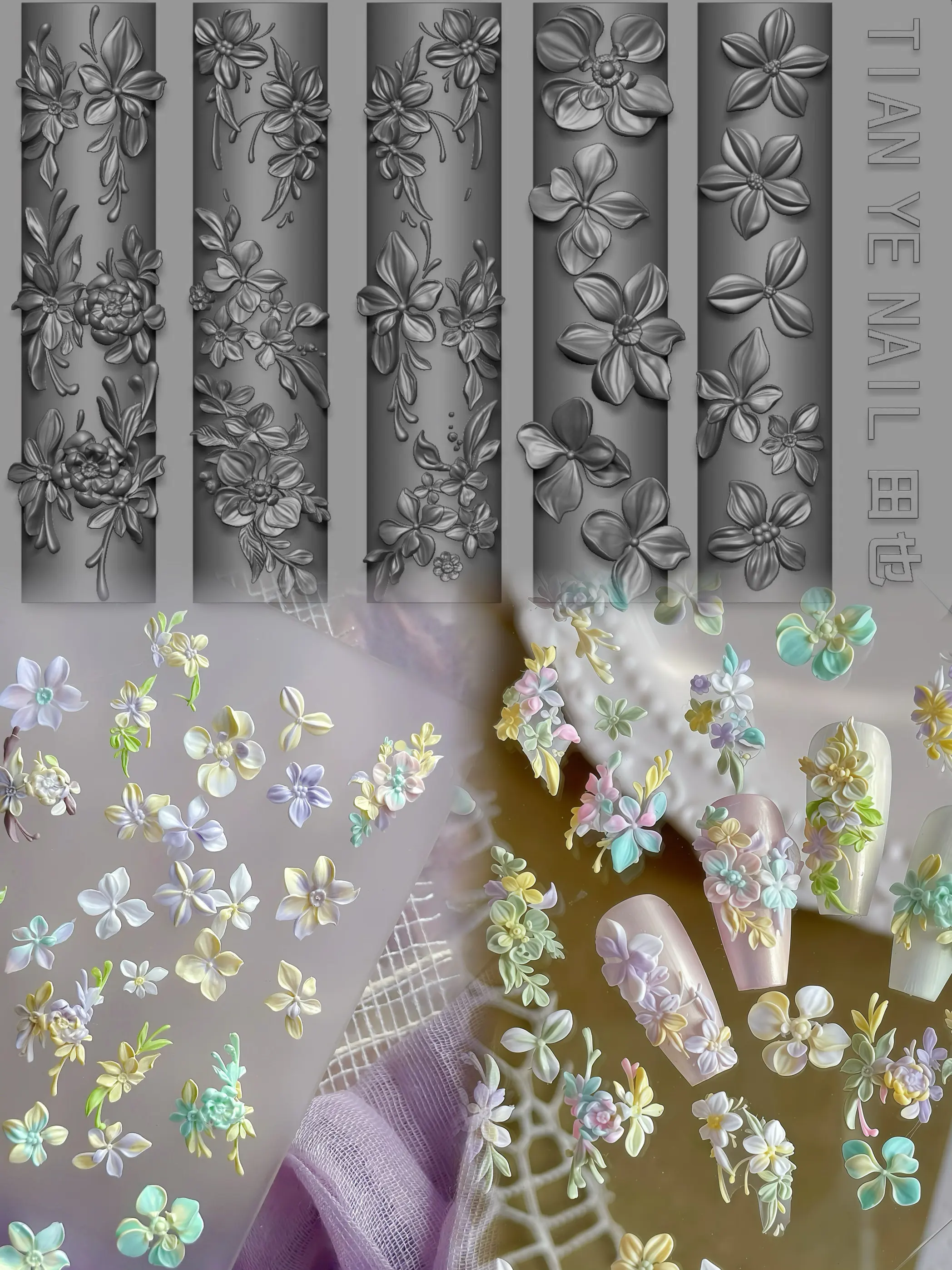 

Flower-shaped Molds Nail Art Stamping Carved Silicone Mold DIY Template Stencils Reusable Tools 2026 New Nail Spring collection