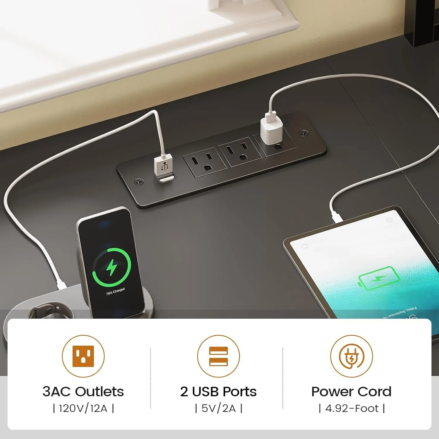 L Shaped Desk with LED Lights, Glass Cabinet and Bookshelf, Corner Computer Desk