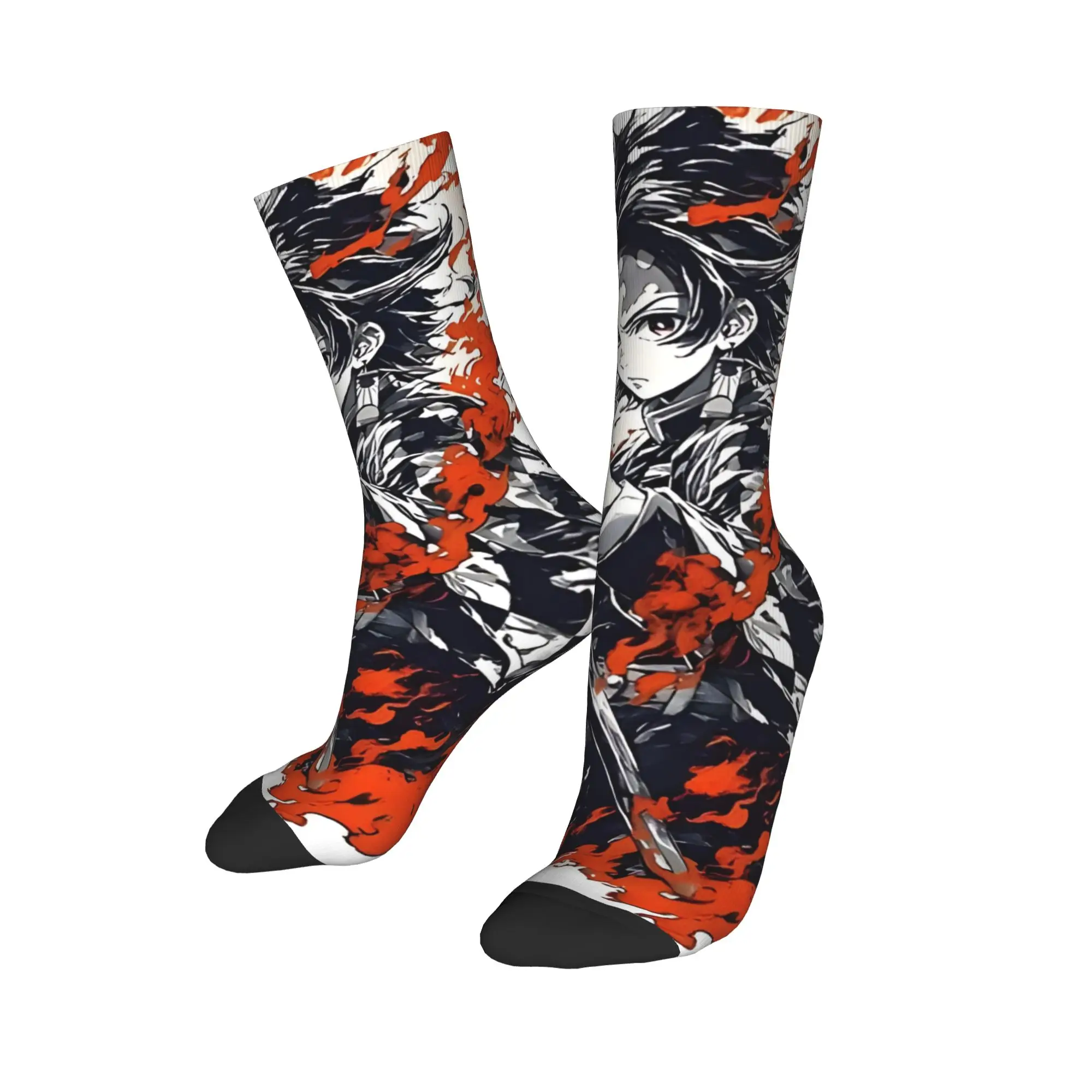 Funny Sock Bandai Demon Slayer Tanjiro Hinokami Kagura Harajuku Seamless Pattern Printed Men Crew Socks Casual Men's Socks