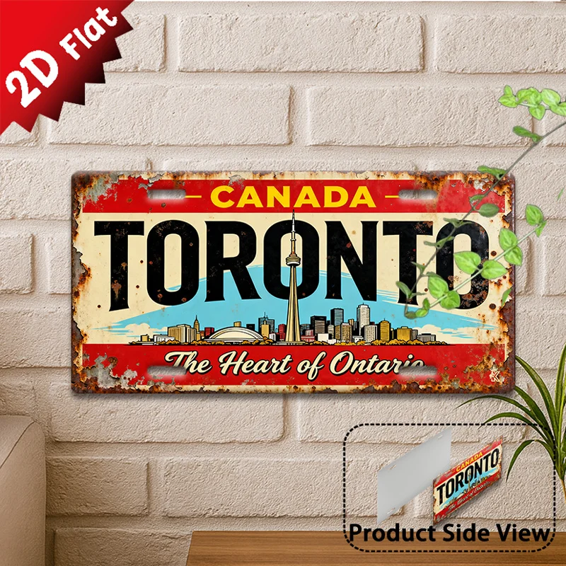 2D Flat,1pc, TORONTO Metal Sign, Outdoor Wall Art, Retro Metal Sign, Skyline City Decor, Office Wall Decor, Living Room Decor