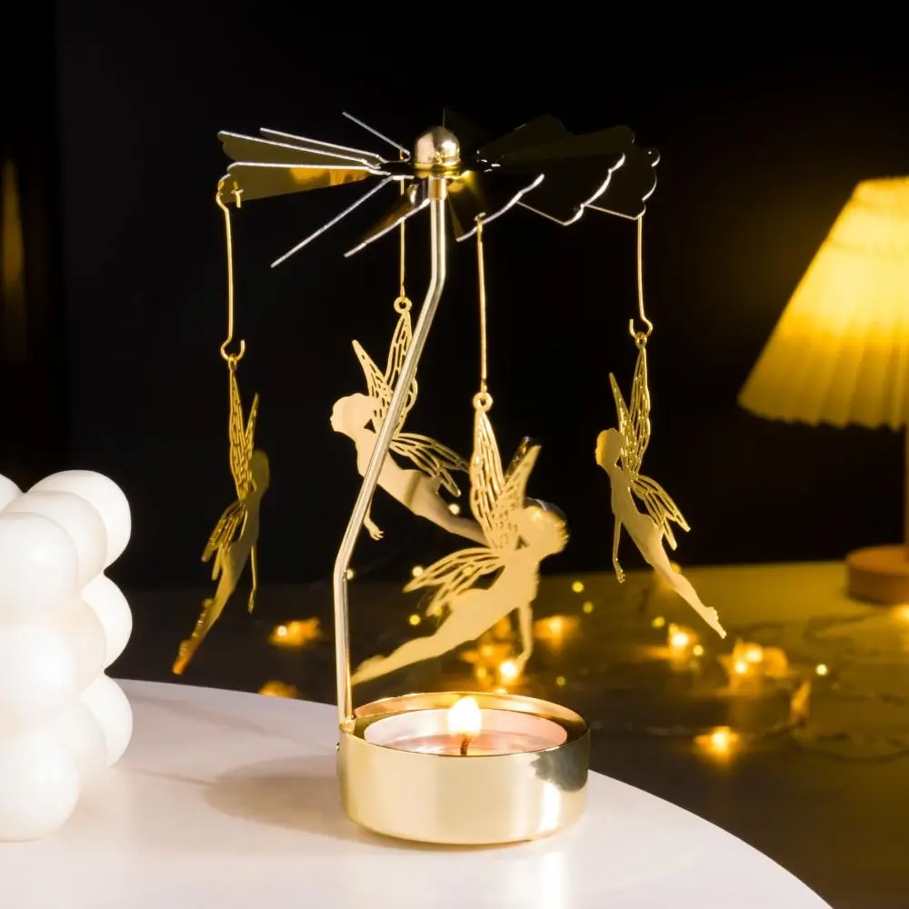Metal Rotating Candle Holder Rotating Mechanism Heat-Powered Rotation Spinner Carousel Elegance Style
