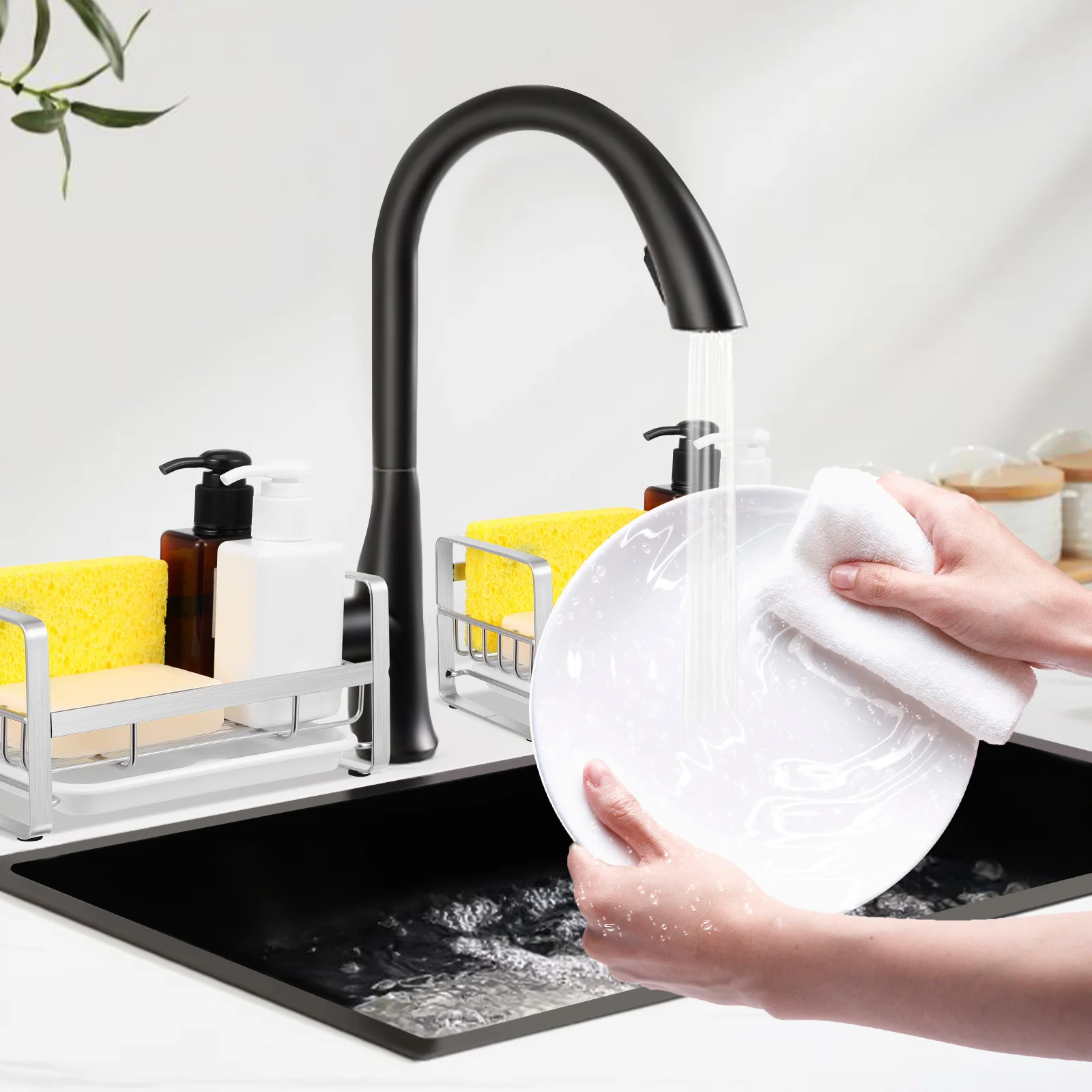 الفولاذ المقاوم للصدأ الإسفنج حامل بالوعة المطبخ المنظم لا الحفر تصميم بالوعة الإسفنج سلة استنزاف صينية طبق فرشاة رف المطبخ