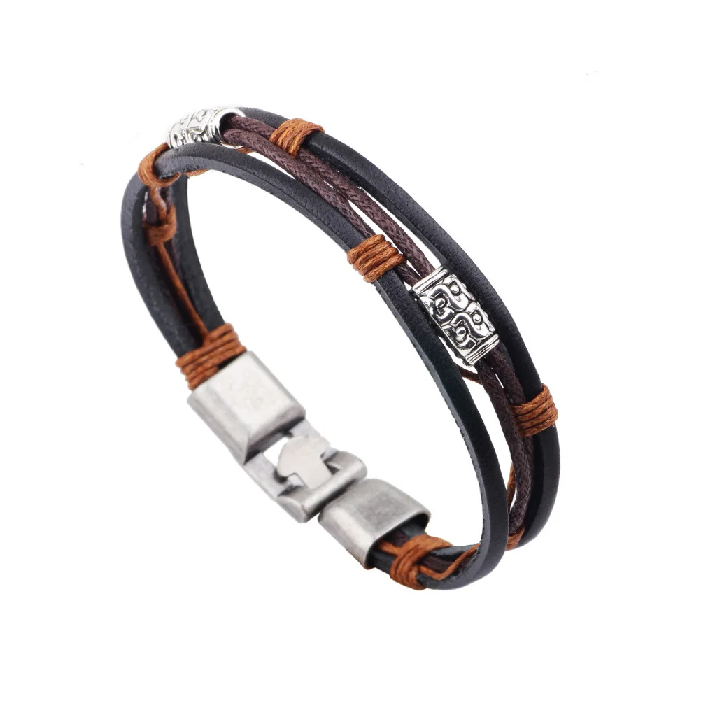 

Retro Hemp String Bracelet Punk Style Multi-Layers Black Brown Fashioned Multi-Layer Bracelet Men Jewelry