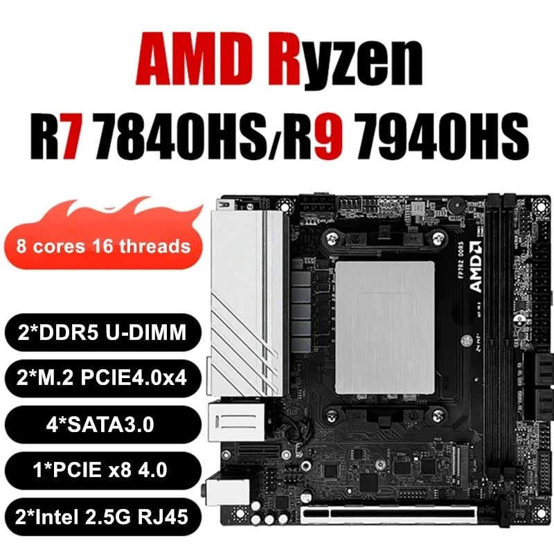 N17 NAS 마더보드 AMD Ryzen 9 7940HS 6900HX 2x NVMe 4xSATA3.0 1x PCIEx8 2xDDR5 2x2.5G LAN 17x17 R7 7840HS 게임용 ITX 메인보드