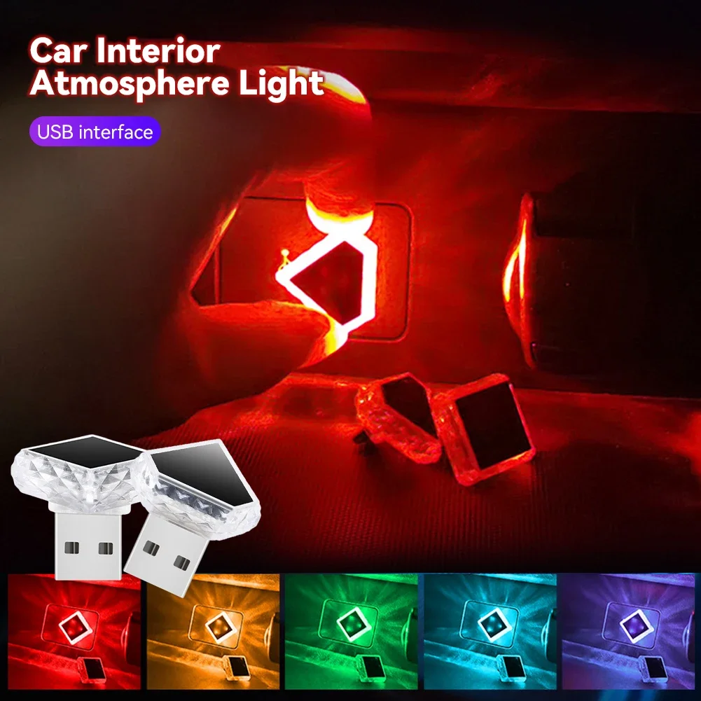 Car Interior USB Ambient Atmosphere Light Portable LED Decorative Signal Lights Auto Environment Lamp Diamond Triangle Lamps