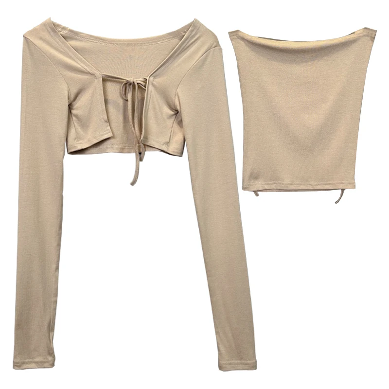 섹시한 순수한 욕망 또는 Sve 오픈 가디건 세트 여성용 네이징 스트랩 오우 피규어 신상품 동대문 패션 세트