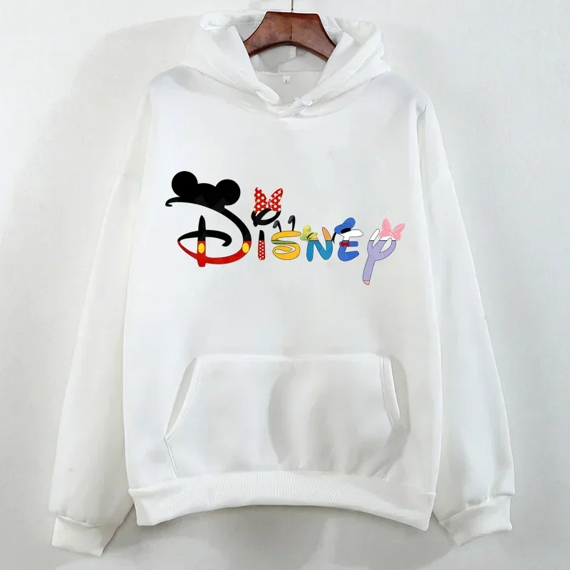 Autumn Winter Kawaii Disney Hoodie Cartoon Mickey and Stitch Printed White Hoodies Harajuku Casual O-Neck Pullover Sweatshirts