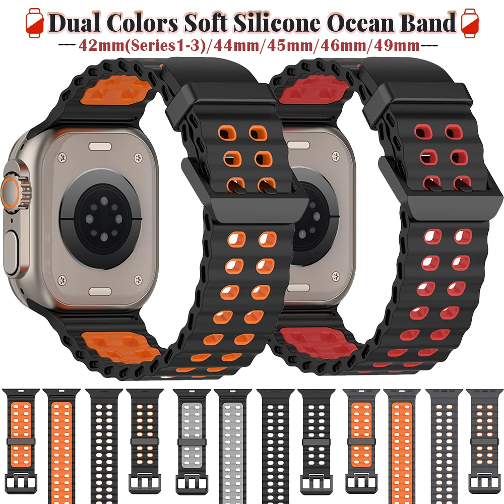 Sport-Silikonarmband für Apple Watch Ultra 2 49 mm 46 mm 45 44 mm, atmungsaktives Armband, IWatch-Serie 10, 9, 8, 7, 6, 5 SE-Armband