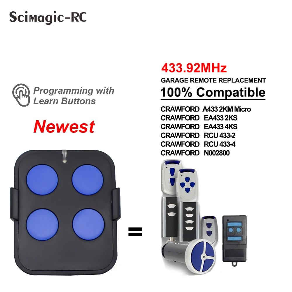 433.92MHz Rolling Code Normstahl CRAWFORD RCU433-2/EA433 2KS/4KS/RCU433-4/N002800 Gate Remote Control Garage Door Replacement