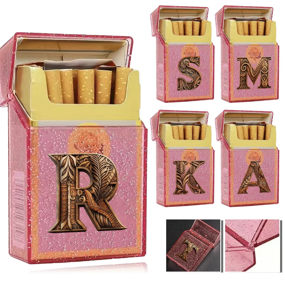 

Men Smoking Container Holder Portable Cigarette Cigar Case Cover Pocket Organizer Tobacco Storage Box Wood Art Letter Pattern