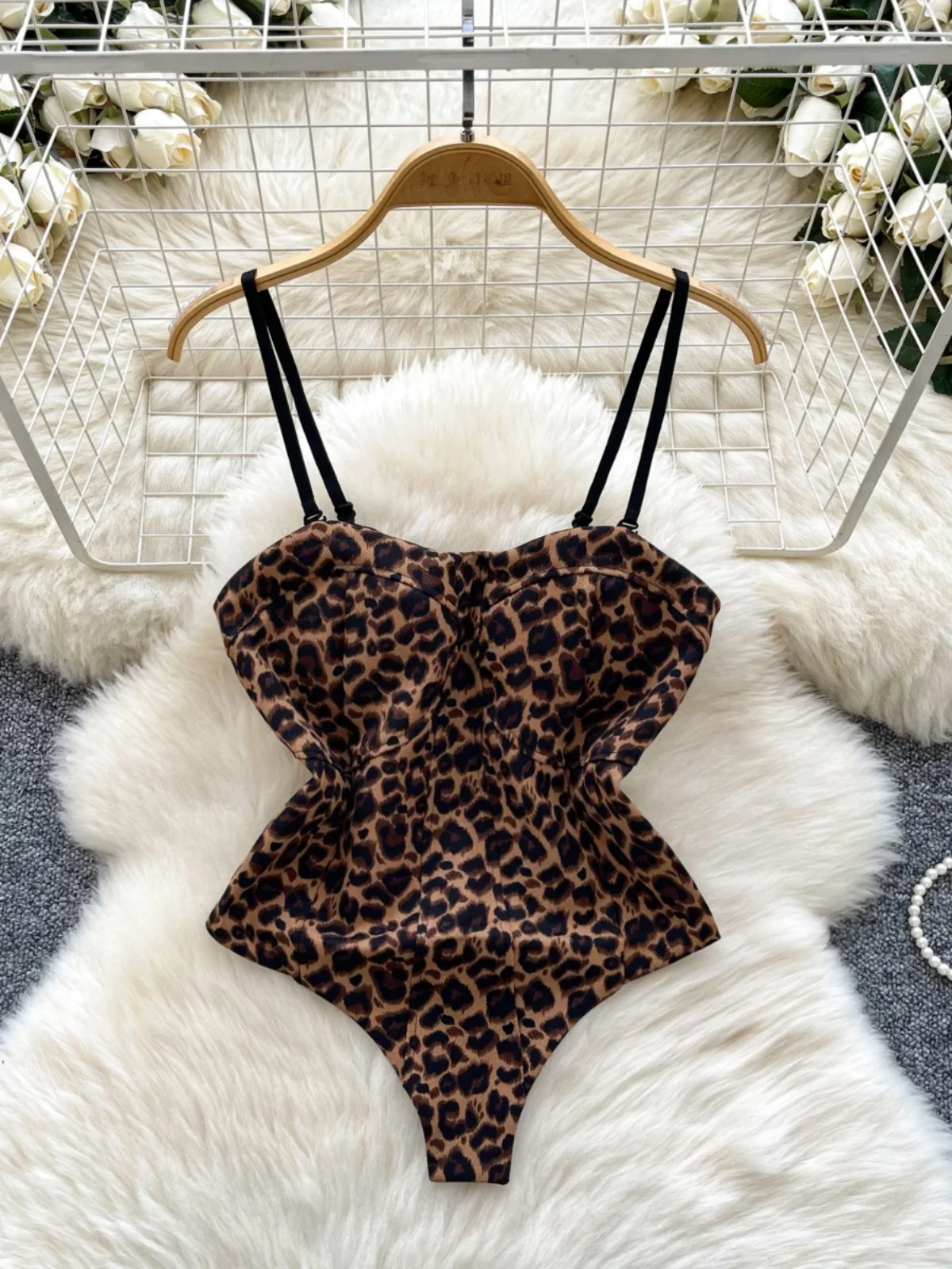 Foamlina Pure Desire Spice Girl's Leopard Print Suspender Vest Bodysuit Women's Tight Nightclub Design Bottom Cams Top Jumpsuit