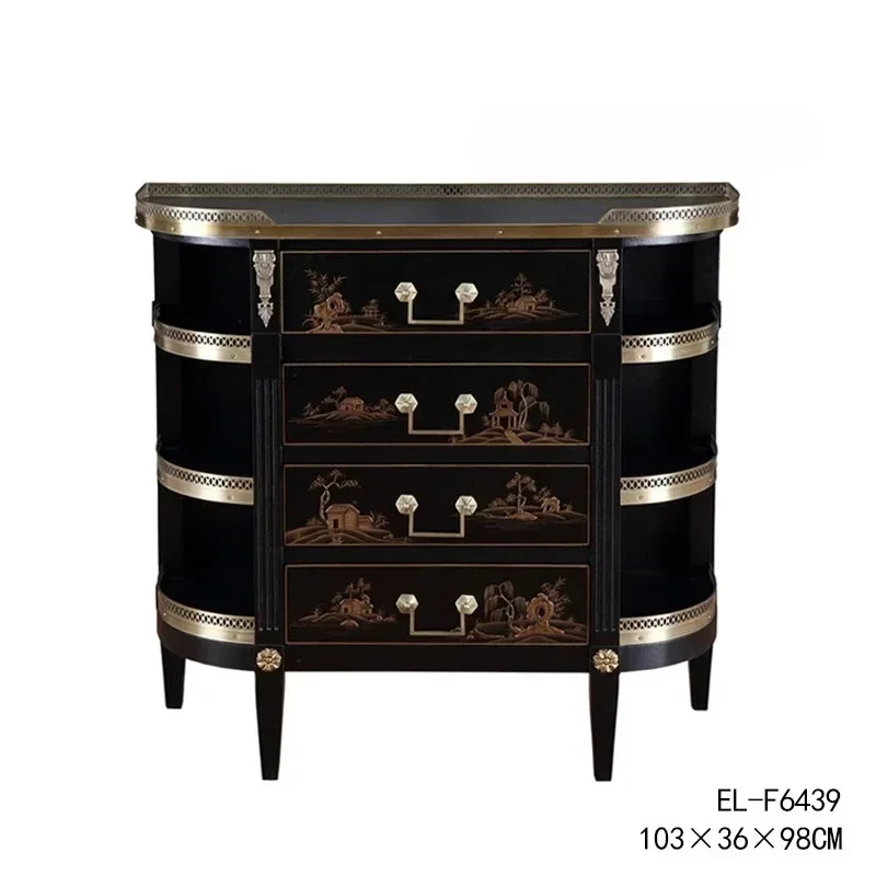 

N European-Style Retro Entrance Cabinet French Luxury Hand-Painted Sideboard Cabinet Drawer-Style Entrance Door Storage Cabinet