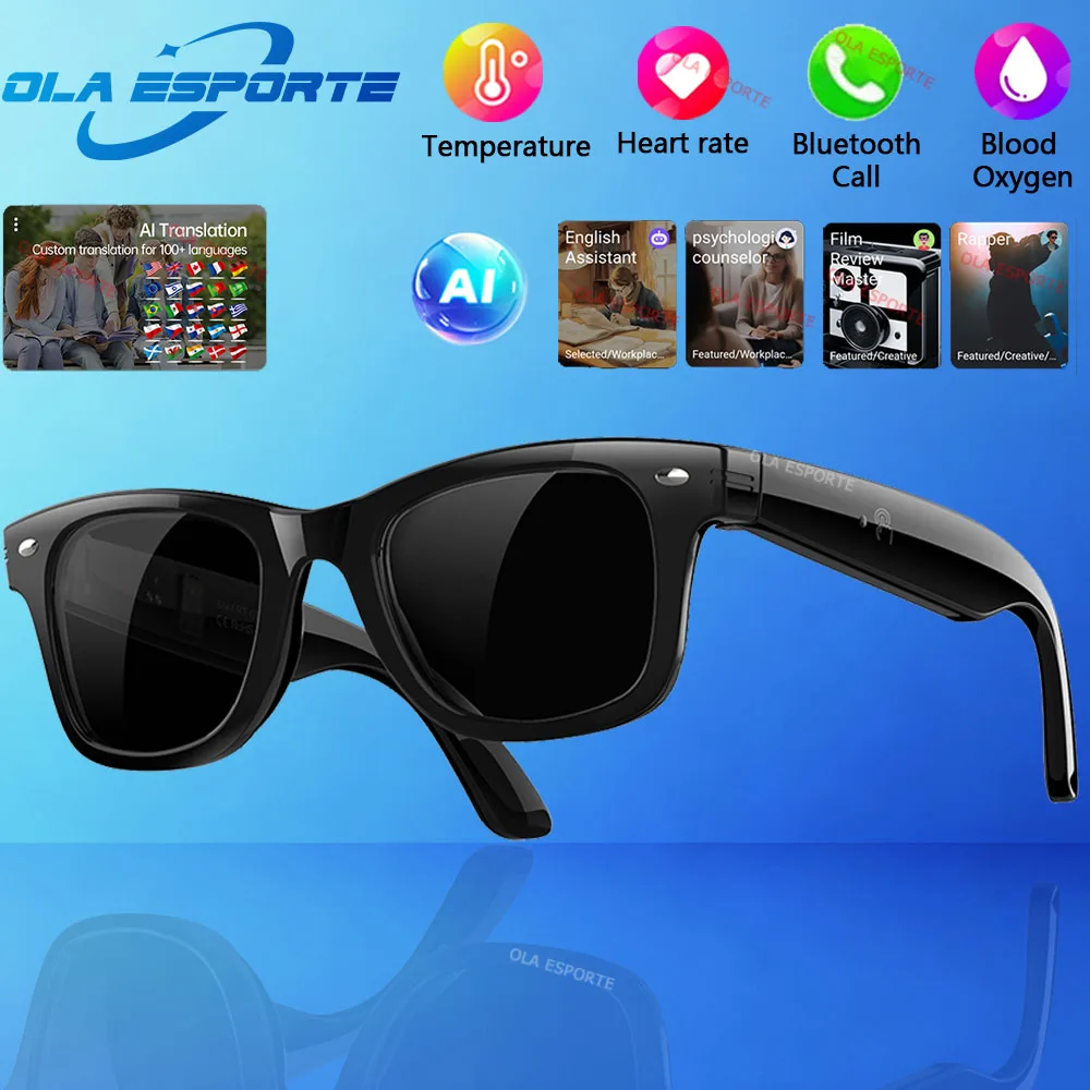 Nowe inteligentne okulary Monitorowanie tętna Tłumaczenie AI Połączenia Bluetooth Muzyka Słuchawki Sportowe okulary przeciwsłoneczne do aktywności na świeżym powietrzu Modne okulary przeciwsłoneczne Męskie Damskie