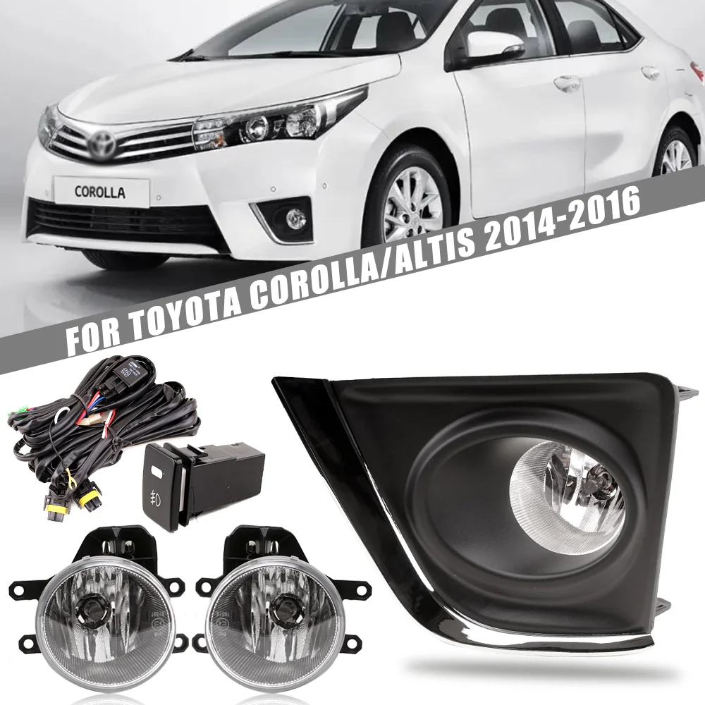 Front Fog Light Kit for Toyota Corolla E170 2014-2016 Fog Lamp Set with Bezels & Wiring