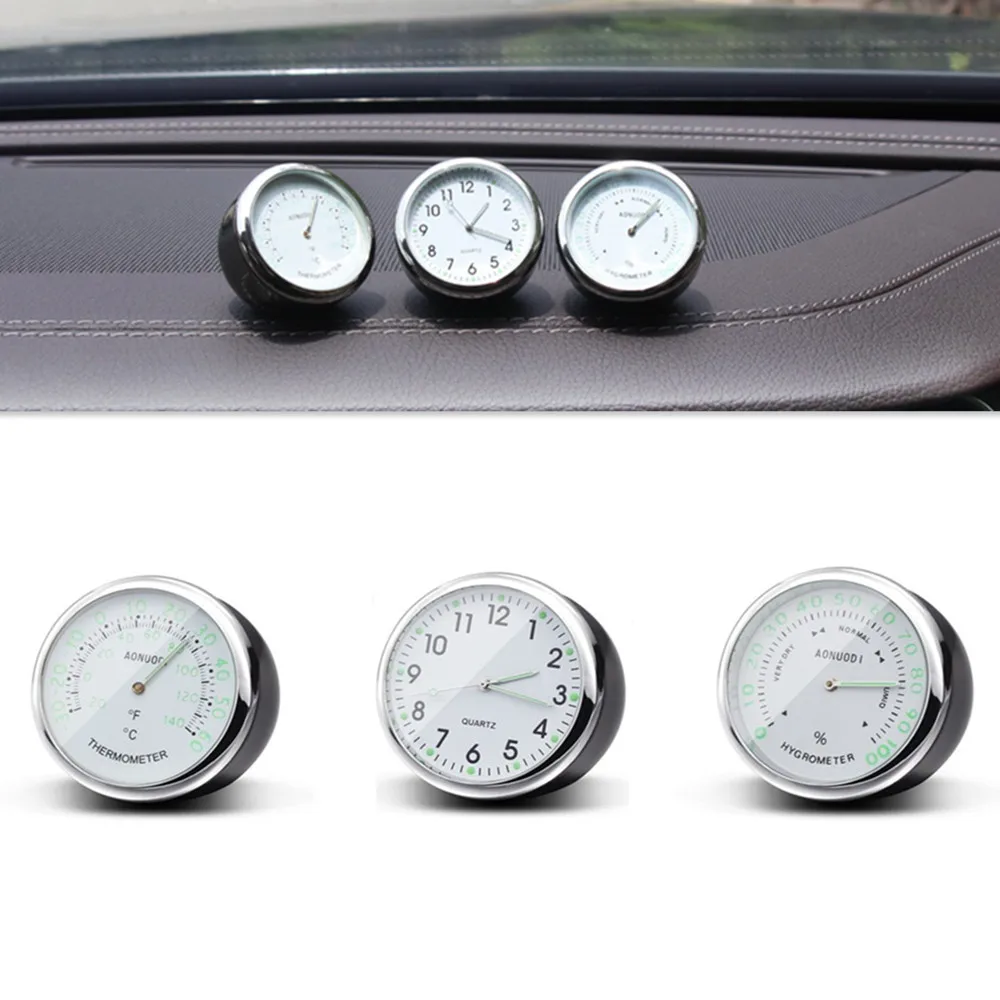 

Removable Car Dashboard Panel Luminous Clocks + Thermometer + Hygrometer 3 In 1 Kit Motorbike Bike Boat Mini Watches Table Decor