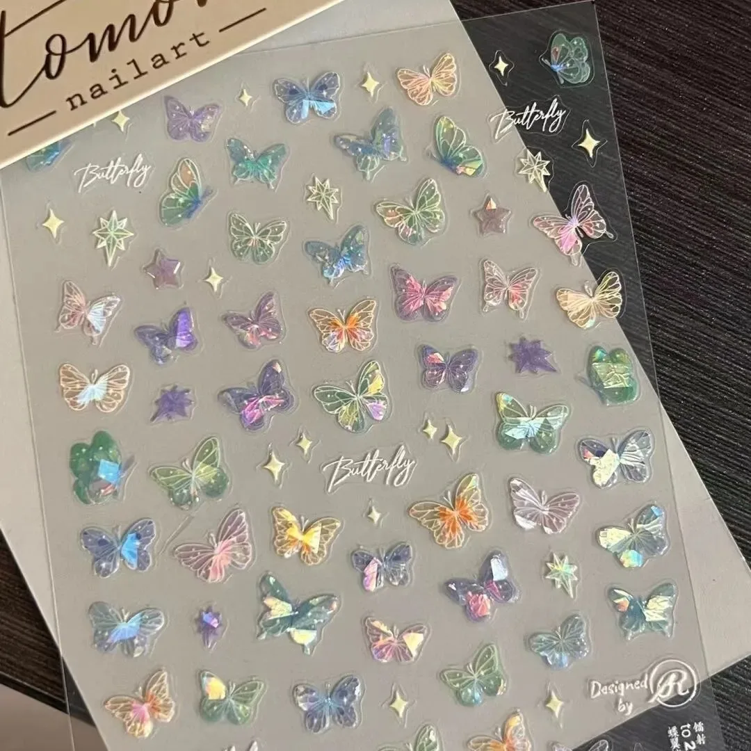 

2pc/10pc Fashion Butterfly Wing Streamer Laser Stickers Advanced Embossed Nail Art Stickers Colorful Butterfly Fairy Stickers