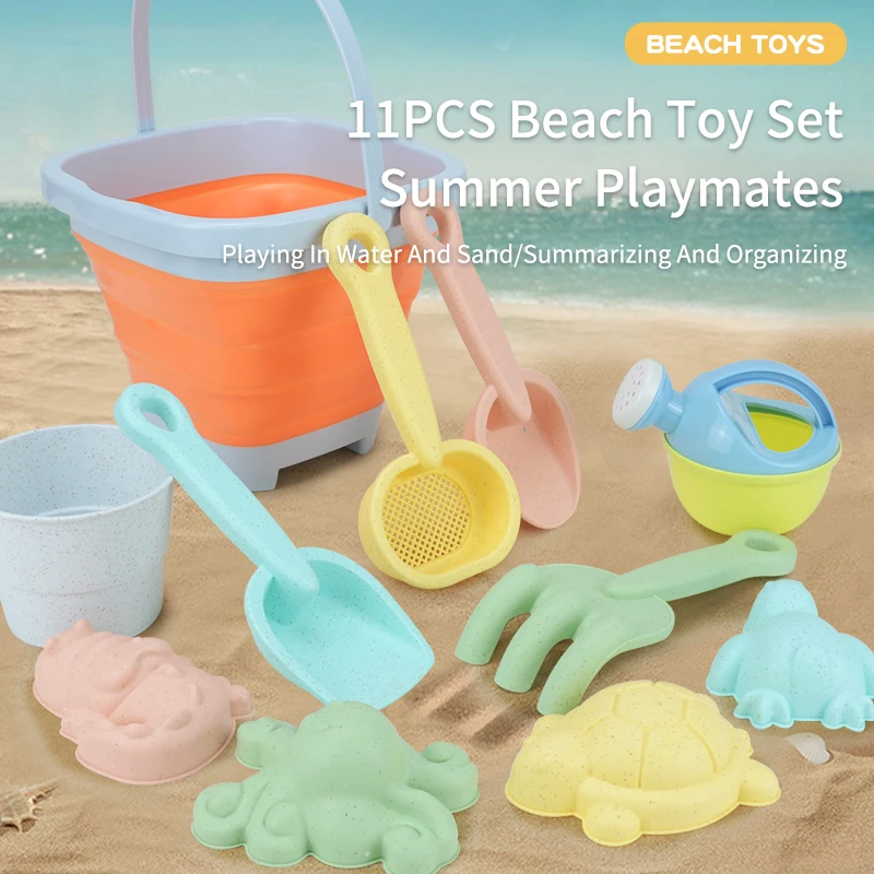 Beach Sand Play Water Set para crianças, balde dobrável, brinquedos de verão para crianças, jogo ao ar livre, acessórios de sandbox para crianças, cor aleatória