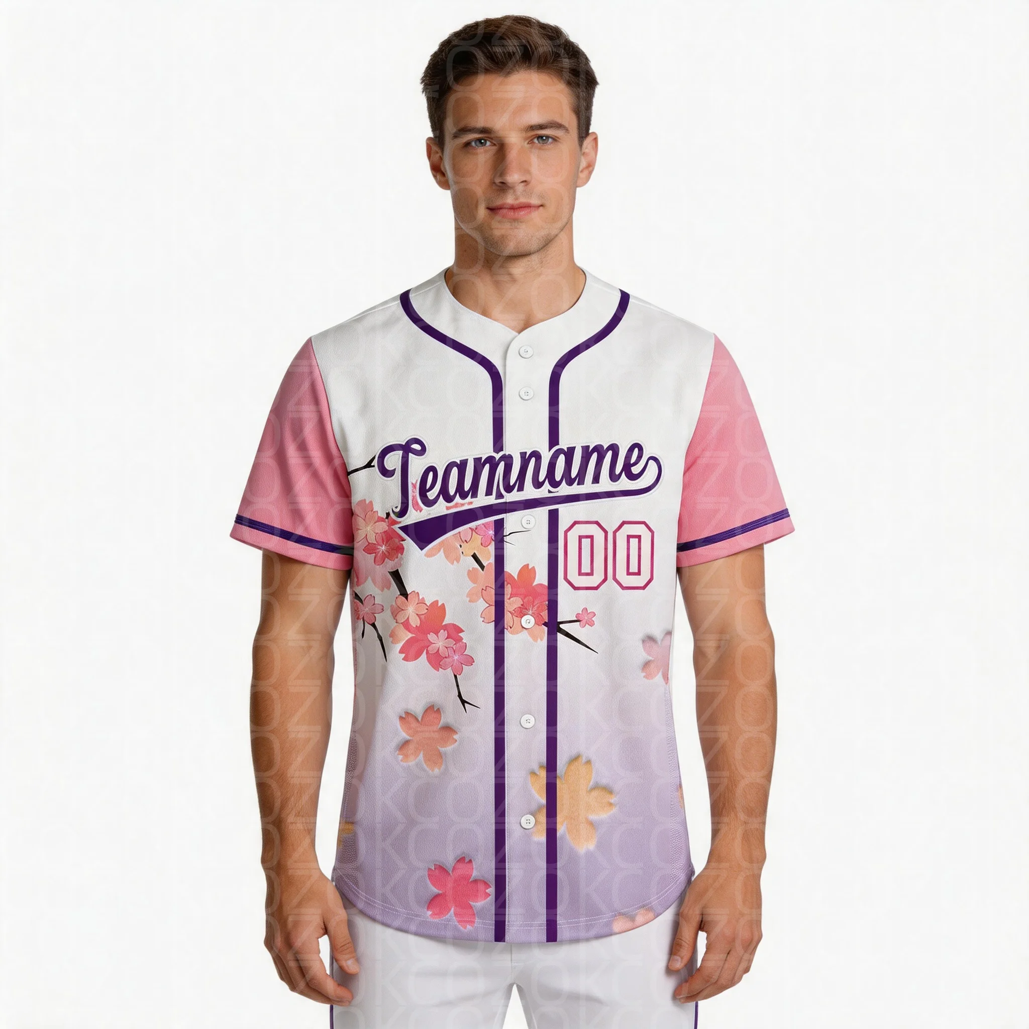 Pink Sakura Baseball Jersey Men Women Short Sleeve Shirt 3D Printed Shirt Team Shirts Hip Hop Unisex Tops