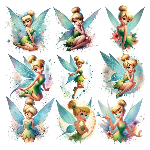 Water Color Disney Tinker Bell fusible clothing patches Clorhing stickers heat transfer vinyl DIY Sewing Decoration iron on