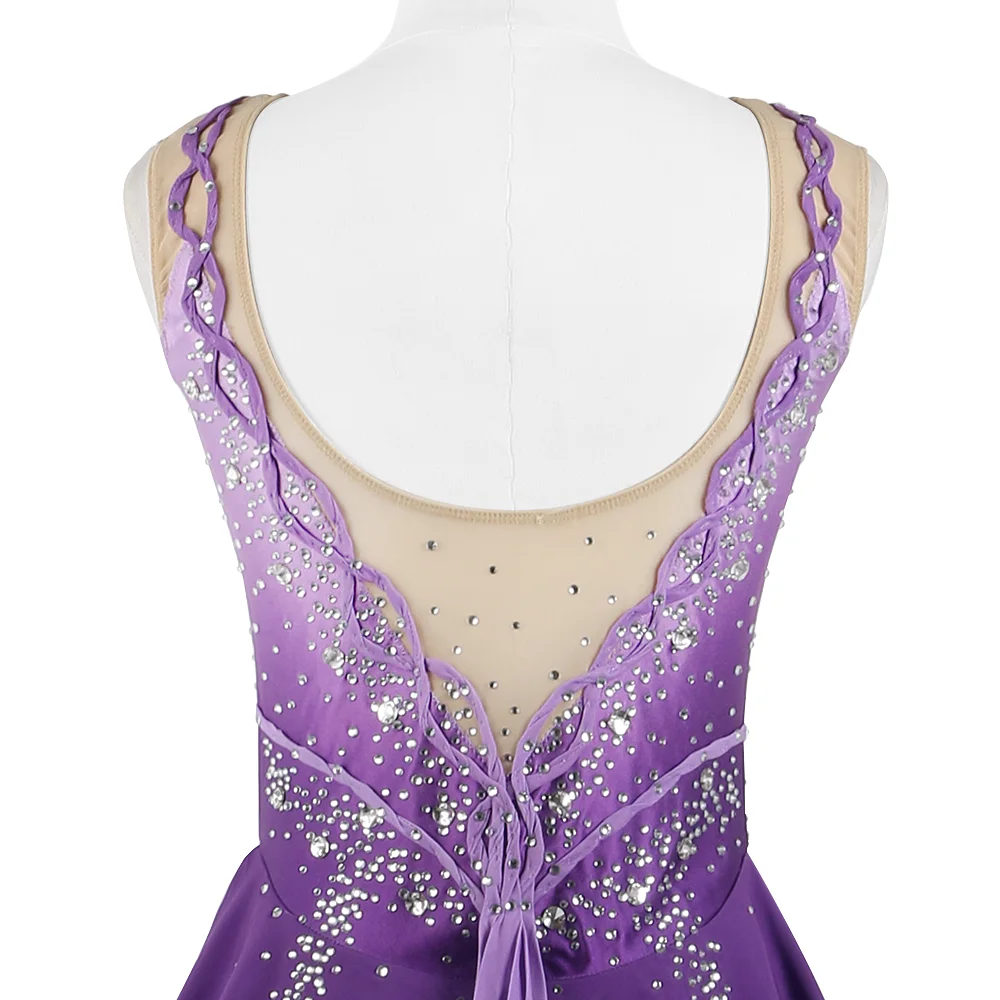 Zagitova Figure Skating Dress For Women Girls Ice Skating Skirt Performance Competition Gradient Purple Gradient sleeveless